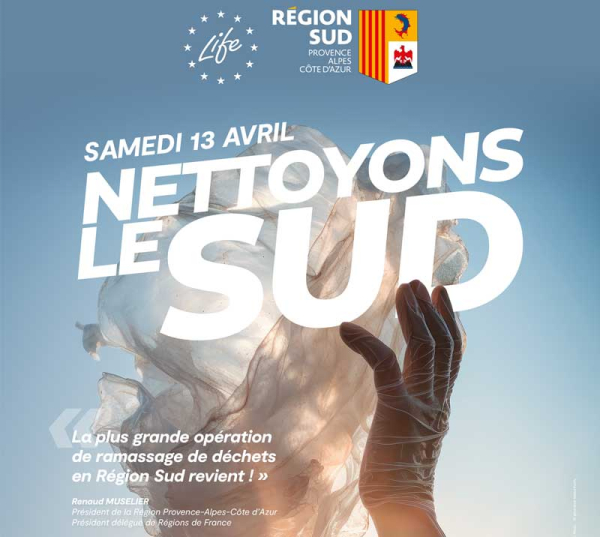 Vos élus vous donnent rendez-vous le samedi 13 avril dès 8h30 sur le parvis de la Mairie afin de participer à l'opération "Nettoyons le Sud" initiée par Région Sud Provence-Alpes-Côte d'Azur